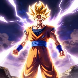 jesus Christ as super saiyan, lightning in the sky, glowing, highly detailed, anime