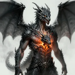 man with the soul of a dragon, digital art, dragon coming out of his chest