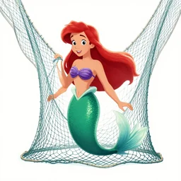 disney poster of the little mermaid caught in a fishing net
