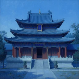 temple, taoism, blue tint, painting by greg rutkowski, j. c. leyendecker, artgerm