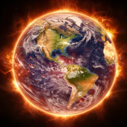 inside a solar flare storm within the sun looking at the planet earth, unreal engine, fantasy art by greg, loish, rhads, ferdinand knab, tom bagshaw, makoto shinkai and lois van baarle, rossdraws, ilya kuvshinov, night lighting, trending on studio ghibli, highly detailed, 8 k, octane render