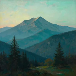 caucaus mountains at dawn, arkhip kuindzhi painting, teal palette, christian mysticism