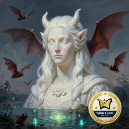 a photorealistic painting of a White Castle in the sky, a detailed matte painting by Ansel Adams, vampire bats, lake, Luminescent, Bismuth, Daz 3D, behance contest winner, fantasy art, matte painting, matte drawing, storybook illustration