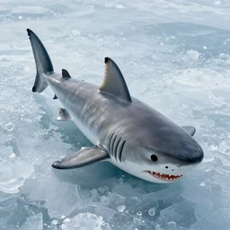 a watermelon in the shape of a shark, photorealistic, laid down on ice