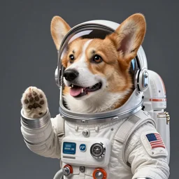 Welsh Corgi in spacesuit, woof woof, Wadim Kashin, in Peter Elson color scheme, featured in artstation, octane render, cinematic, elegant, intricate, 8k