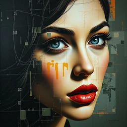female analogue mixed media collage with canvas texture in style of contemporary art, hyperrealistic beautiful face, photorealism, expressionism, masterpiece, perfect composition, spectacular quality, intricate oil details