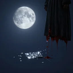 beneath the moonlight glints a tiny fragment of silver, a fraction of a line... ( black robes, falling )... blood spills out in litres, and someone screams a word. cgstation, 8 k, rendered in unreal engine