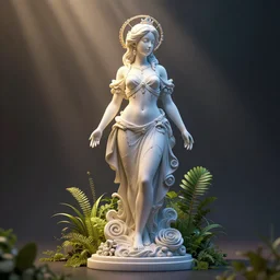baroque vaporwave statue, high detail, rendered in unreal engine, 3d render, god rays, volumetric lighting, award winning, vegetation,
