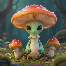 An alien mushroom creature in the style of MidJourney