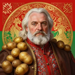 lukashenko as warhammer 4 0 k, portrait, potatoes, belarussian flag, belarus traditional motives, potatos, intricate, elegant, highly detailed, digital painting, artstation, concept art, wallpaper, smooth, sharp focus, illustration, art by h. r. giger and artgerm and greg rutkowski and alphonse mucha