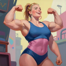 greg manchess portrait of margot robbie as very happy thick female bodybuilder zarya from overwatch in disco elysium, epic grimdark, fantasy, medium shot, asymmetrical, profile picture, organic painting, sunny day, matte painting, bold shapes, hard edges, street art, trending on artstation, by huang guangjian and gil elvgren and sachin teng