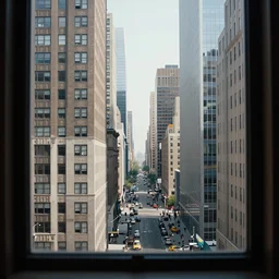a real photo of a beautiful new york street viewed from a very far away skyscraper's window, by william eggleston, color photography, ultra detailed, cinematic, 4 k uhd