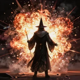 wizard in front of magical explosion, fantasy, digital art, concept art, 8 k