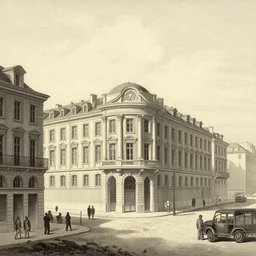 generic city from street level built in exclusively neo - classical style artist drawn 1 9 th century