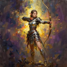 hyper realistic painting, elf archer girl, elf armor, full body, rule of thirds, human proportion, good anatomy, beautiful face, conceptart, saturated colors, cinematic, artstation, pinterest, cgsociety
