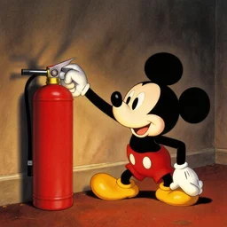 goofy knocking out mickey on the floor with a firestinguisher in the style of gaspar noe