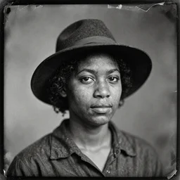 black woman in hat, old vintage photography, damaged photo, daguerreotype, black and white, archive, film artifacts, scratches, tears, hyperrealistic, ultra detailed