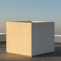 ancient white cube, f / 8, golden hour, no people