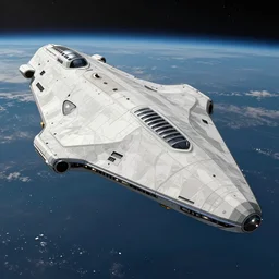 concept art of an large space vessel in the shape of a wedge, traveling through space by chris foss, the ship looks imposing, aerodynamically shaped and has six thrusters in the back, artstation hq.