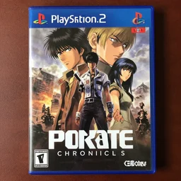 Porate chronicles, game poster printed on playstation 2 video game box , Artwork by Akihiko Yoshida, cinematic composition