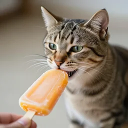 tabby cat eating a popsicle