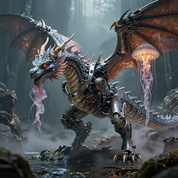 Cyborg biomechanical jellyfish dragon. By Konstantin Razumov, highly detailded