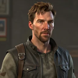 a screenshot of benedict cumberbatch in the video game fallout 3. 3 d rendering. unreal engine. amazing likeness. very detailed. cartoon caricature