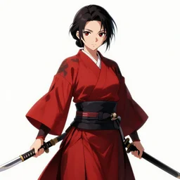 female samurai in red and black dress holding a katana, anime style, digital art, artstation, devian art, hd