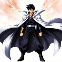 A badass anime protagonist who is wearing a giant cape by kentaro miura, unqiue design concept art