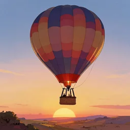 hot air balloon, sunset, cartoon by moebius
