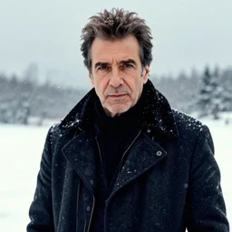 Caetano Veloso in the snow, portrait, artwork by Craig Mullins,Movie poster, detailed, trending on artstation