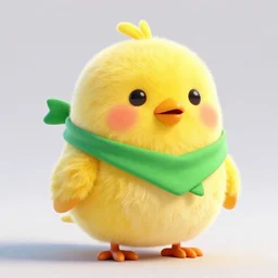 a cute fluffy yellow bird blushing wearing a green scarf bandana, artstation, high quality, 3 d render