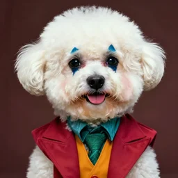 bichon frise joker, dog, makeup, movie poster, trending on artstation