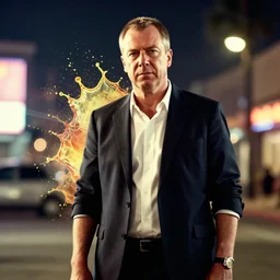 nigel farage in gta 5, splash art, movie still, cinematic lighting, dramatic, octane render, long lens, shallow depth of field, bokeh, anamorphic lens flare, 8 k, hyper detailed, 3 5 mm film grain