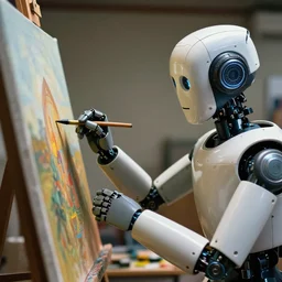 an high resolution photo of a robot paiting a picture, hyper detailed, photography, realistic, art, 8 k, unreal engine, cinematic, shallow focus, f 2. 8 3 5 mm, kodak film, 3 5 mm film