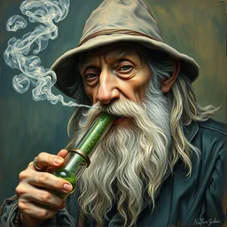 gandalf from lord of the rings smoking a bong of marijuana in the style of van gogh