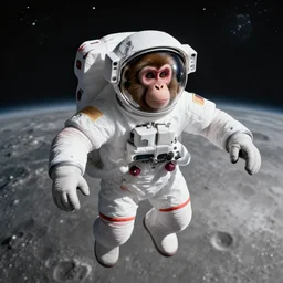 Photo Of A Monkey In An Astronaut Suit In Space, 4K, Near The Moon, Stars
