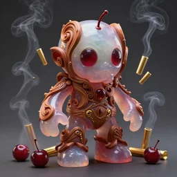 a cranberry zombie made of soft translucent wax, wooden art nouveau swirls, strong subsurface scattering, smoke, tubes, gold elements, subsurface scattering, concept art by greg rutkowski, science fiction anime