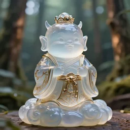 cartoon guardian spirit of the cloud forests. translucent resin sculpture, backlighting, depth of field, 4 k, metallic filigree details, g rated, bokeh background