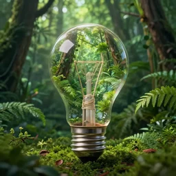 a lush jungle inside of a light bulb.