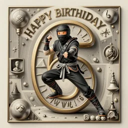 happybirthsday ninja warrior 6, :: hyper-realistic, ultradetails, intricate by mc esher and René Magritte