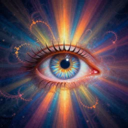 the eye of truth, god rays, beautiful colors, surrealism, visionary art, fractals, matte painting, by christophe vacher