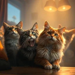 a whopper with extra cats, digital artwork by pixar and rembrandt, 8 k, cinematic composition, epic lighting, commercial, pastell colors