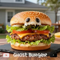omg ghost burger 3 am challenge gone extremely wrong, ghost burger came too my house, youtube clickbait thumbnail, realistic, hdr, clear image, hdd, rtx on, dynamic lighting, - n 9