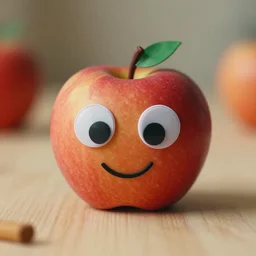 hd photograph of an apple with googly eyes glued on and a smile, craft project, 3 5 mm cinematic