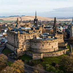 aerial photo of edinburgh castle with a desert background