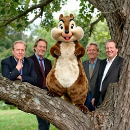 Norm Macdonald disguised as a chipmunk standing atop a tree brad rigney winslow homer vladimir kush jim lambie anato finnstark ray caesar norman rockwell greg rutkowski basquiat alberto sughi tombow