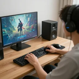a person playing video games in their apartment in the year 2 0 8 0