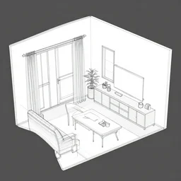 wireframe 3 d room interior