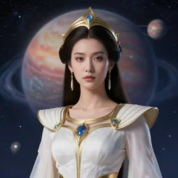 portrait of the powerful queen of the solar system in the style of charlie bowater. glowing, ornate and intricate, stunning, dynamic lighting, intricate and detailed.